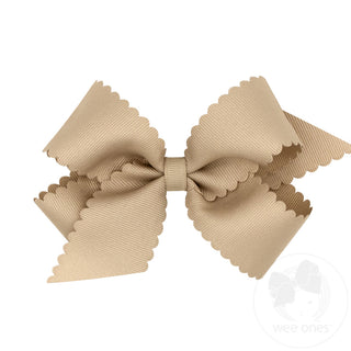 Wee Ones Medium Grosgrain Hair Bow with Scalloped Edge- Oatmeal