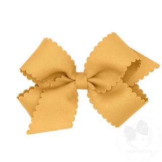 King Grosgrain Hair Bow Scalloped Edge- Old Gold