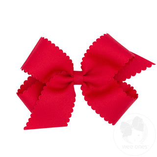 Wee Ones Medium Grosgrain Hair Bow with Scalloped Edge- Red