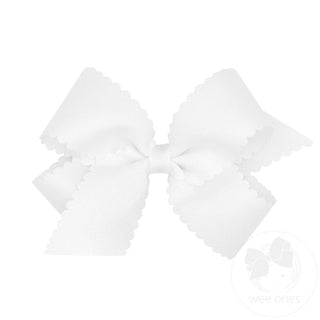 King Grosgrain Hair Bow Scalloped Edge-White