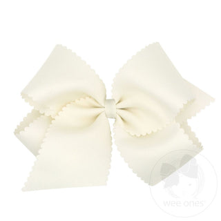 Wee Ones King Grosgrain Hair Bow Scalloped Edge- Antique White