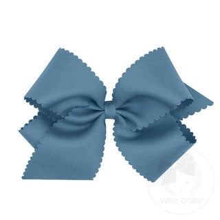 King Grosgrain Hair Bow Scalloped Edge- Denim