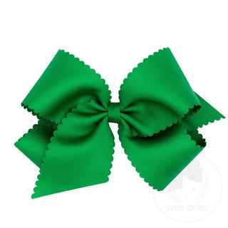 King Grosgrain Hair Bow Scalloped Edge- Green