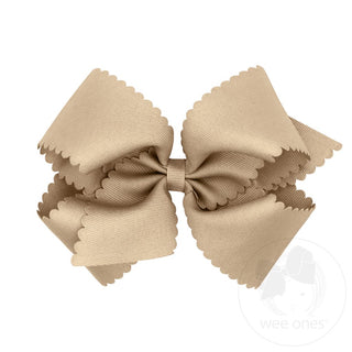 Wee Ones King Grosgrain Hair Bow Scalloped Edge- Oatmeal