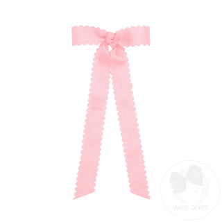 Wee Ones Mini Grosgrain Bowtie with Scalloped Edge, Knot Wrap, and Streamer Tails - Light Pink