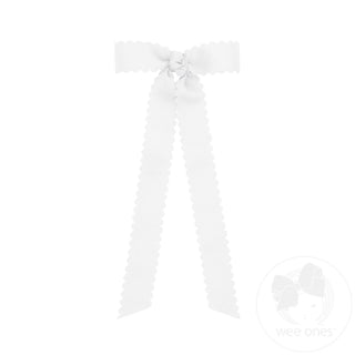 Wee Ones Mini Grosgrain Bowtie with Scalloped Edge, Knot Wrap, and Streamer Tails - White