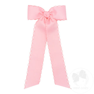 Medium Grosgrain Bowtie with Matching Moonstitch Edge, Knot Wrap and Streamer Tails- Light Pink