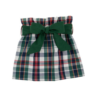 Beasley Bow Skirt (woven yarn)-Field Park Plaid with Grier Green Flannel Bow