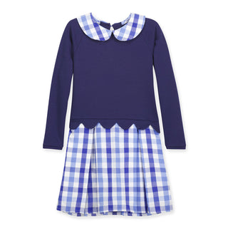 Scalloped Miriam Dress- Navy w/ Sapphire Check