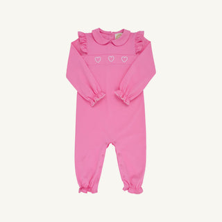 The Beaufort Bonnet Company Biltmore Romper - Winter Park Pink with Heart Embroidery