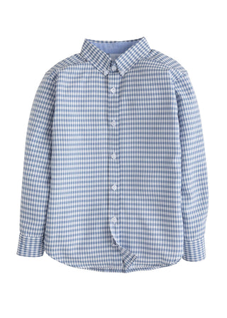 Little English Button Down Shirt -Gray Blue Gingham