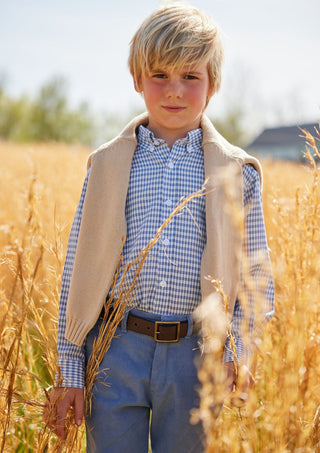 Little English Button Down Shirt -Gray Blue Gingham
