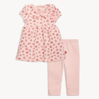 bouquet de fleurs organic cotton magnetic little baby collar dress + legging set