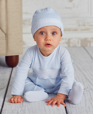 Kissy Kissy Hand Smocked CLB Charmed Blue Footie