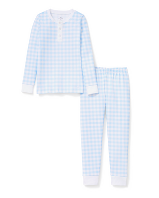Petite Plume Kid's Pima Snug Fit Pajama Set - Blue Gingham