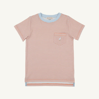 The Beaufort Bonnet Carter Crewneck -Seashore Sherbet & Buckhead Blue Stripe with Multicolor Stork