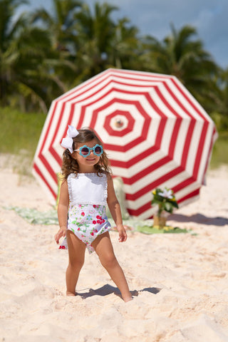 The Beaufort Bonnet Sally Sunsuit -Berry Sweet with Worth Avenue White