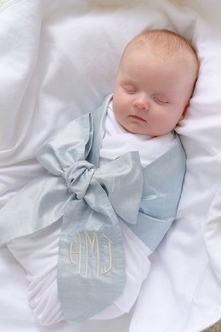 Beaufort Bonnet Bow Swaddle- Sea Blue Silk