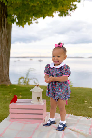 Beaufort Bonnet Cindy Lou Sash Bubble in Fairfax Farm Floral with Worth Avenue White & Hamptons Hot Pink