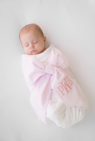 The Beaufort Bonnet Company Bow Swaddle - Pink Savannah Seersucker