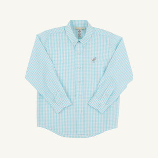 The Beaufort Bonnet Company Dean's List Dress Shirt - Belhaven Blue Windowpane with Grantley Gray Stork