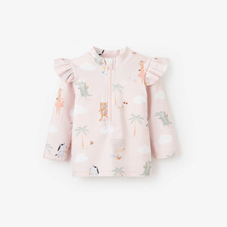 Elegant Baby Pale Pink Flutter Sleeve Seaside Safari Baby Rash Guard
