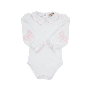 Emma's Elbow Patch Onesie- Worth Avenue White with Palm Beach Pink