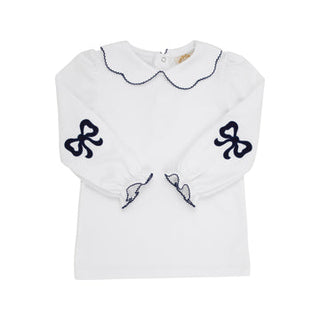 Emma's Elbow Patch Top - Worth Avenue White with Nantucket Navy Bows