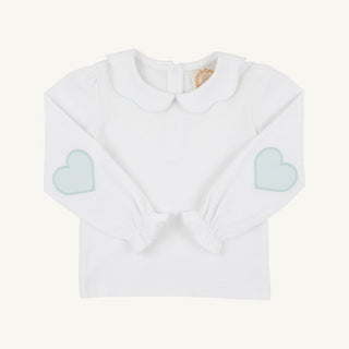 The Beaufort Bonnet Company Emma's Elbow Patch Top - Worth Avenue White with Old Greenwich Green Heart Patches