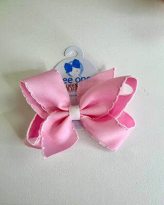 Wee Ones Medium Moonstitch Grosgrain Hair Bow with Contrasting Wrap - Pearl Pink