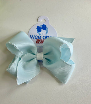 Wee Ones Moonstitch Grosgrain Hair Bow with Contrasting Wrap - Blue Vapor