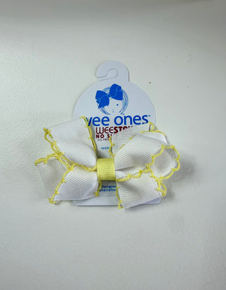 Wee Ones Mini Moonstitch Grosgrain Hair Bow with Contrasting Wrap - White with Yellow