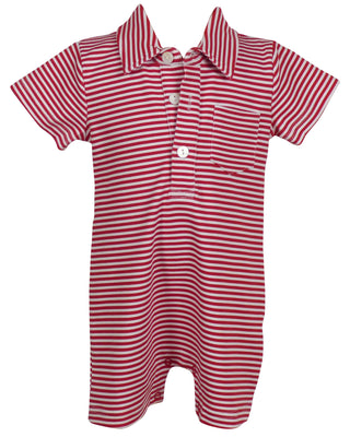 Game Day Rhett Romper - Burgundy and White Stripe