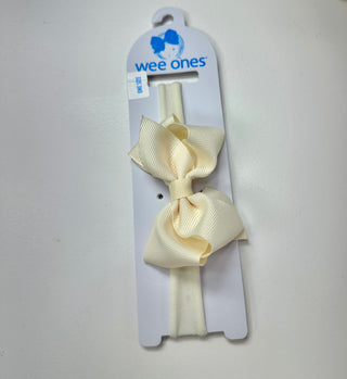Wee Ones Extra Small Grosgrain Bow on Matching Skinny Nylon Band - Antique White
