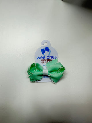 Wee Ones Mini Moonstitch Grosgrain Hair Bow with Contrasting Wrap - Pale Green with White