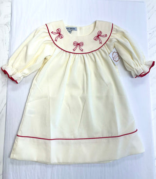 Triple Bows Embroidered Corduroy Dress