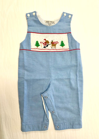 Santa's Coming Blue Chambray Smocked Longall