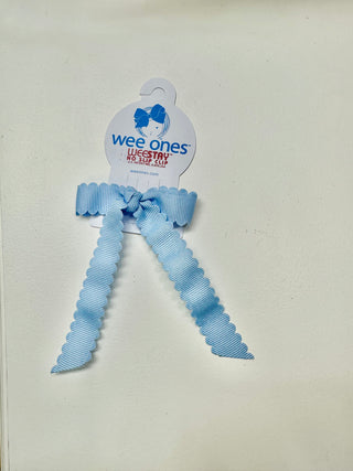 Wee Ones Tiny Grosgrain Bowtie with Scalloped Edge, Knot Wrap, and Streamer Tails - Milliunium Blue