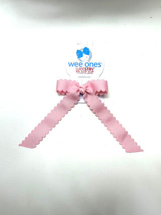 Wee Ones Wee Ones Tiny Grosgrain Bowtie with Scalloped Edge, Knot Wrap, and Streamer Tails - Light Pink