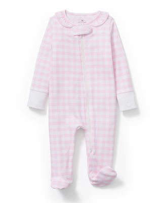Petite Plume Baby's Pima Ruffle Collar Romper - Pink Gingham