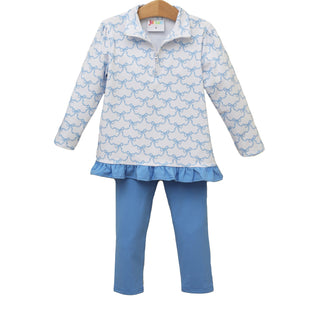 Blue Trellis Bow 1/4 Zip Pullover Set