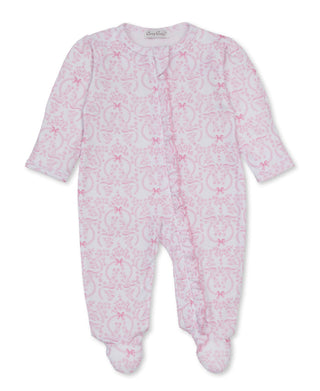 Kissy Kissy Zip Footie - Delicate Blooming Bows Pink
