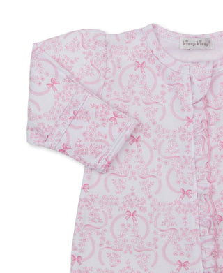 Kissy Kissy Zip Footie - Delicate Blooming Bows Pink