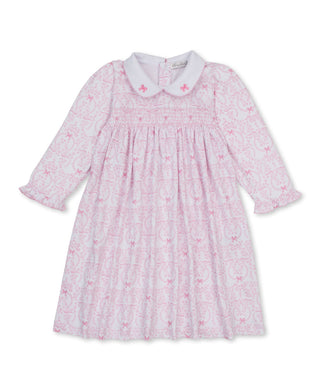 Kissy Kissy Smocked Toddler Dress - Delicate Blooming Bows Pink