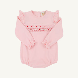 The Beaufort Bonnet Company Long Sleeve Smocked Biltmore Bubble - Sandpearl Pink with Rosebud Smocking