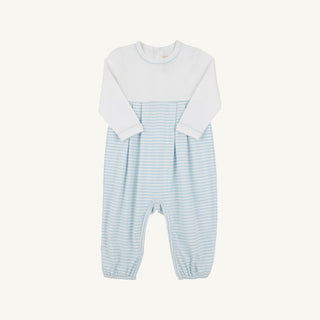 The Beaufort Bonnet Company Long Sleeve Bradford Romper - Worth Avenue White with Buckhead Blue Stripe