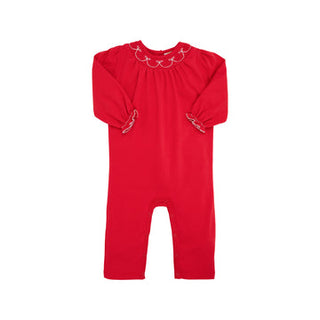 LS Bridget Romper- Richmond Red with Worth Avenue White Bow Smocking