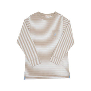 Long Sleeve Carter Crewneck-  Keeneland Khaki Stripe with Barrington Blue