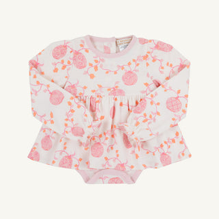 The Beaufort Bonnet Company Long Sleeve Daisy's Diaper Cover Dress - Gourd-geous (Palmetto Pearl) with Palm Beach Pink