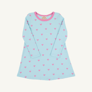 The Beaufort Bonnet Company Long Sleeve Polly Play Dress - Heart Eyes (Belhaven Blue) with Winter Park Pink